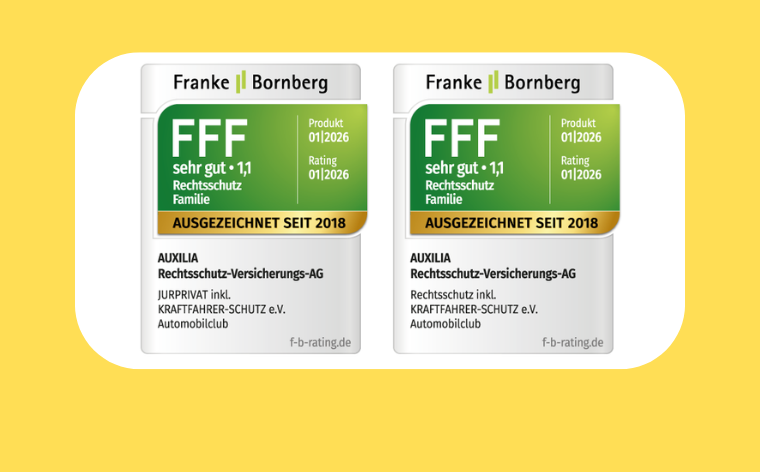 Siegel von Franke und Bornberg für JURPRIVAT und PBV-Rechtsschutz mit Bewertung Sehr Gut